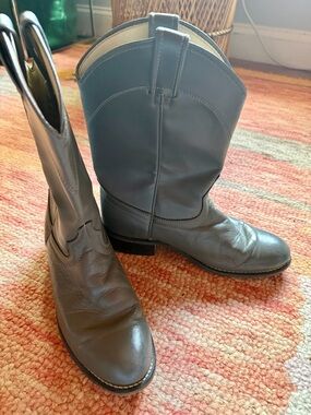 Laredo Gray Leather Western Ankle Boots